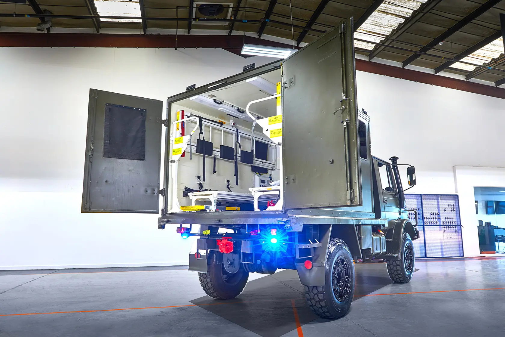 Unimog external back doors open